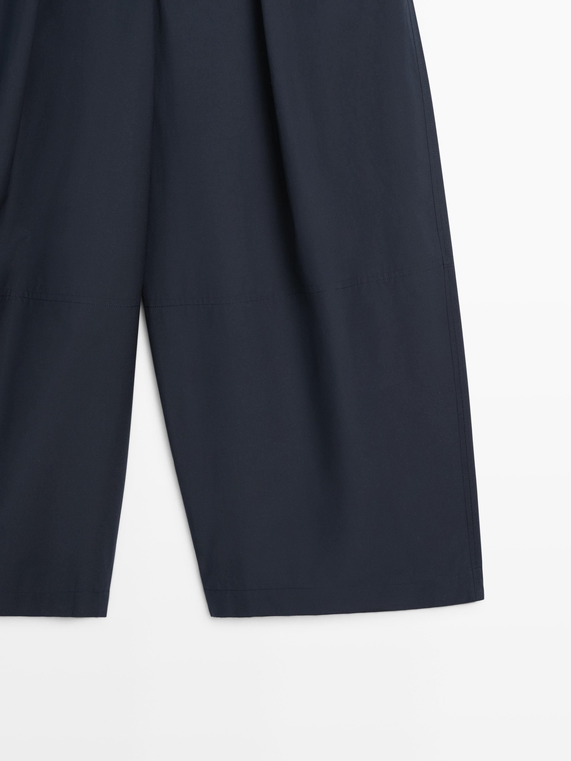 Cotton blend wide-leg trousers